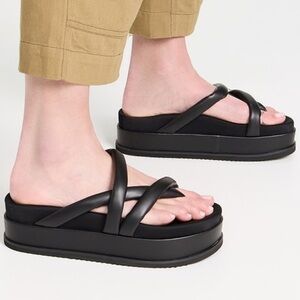 ROAM Asymmetrical Stack Slides Platform Flip Flops Sandals Shoes Black 12 AA